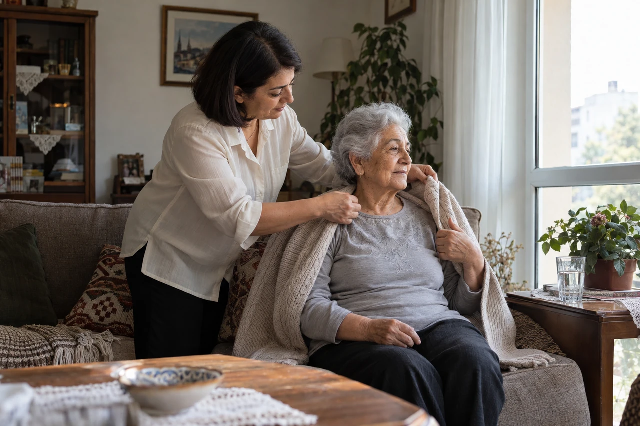 Diyarbakır için yaşlı annenin giyinmesine yardımcı olan bakıcıyı gösteren temsili görsel
